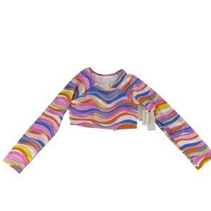 Raisins Rash Guard Bikini Top Girls Sz 16 Long Sleeve Colorful Pink Padded Swim